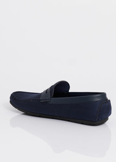 Mocassins plats en suédine et simili Marine