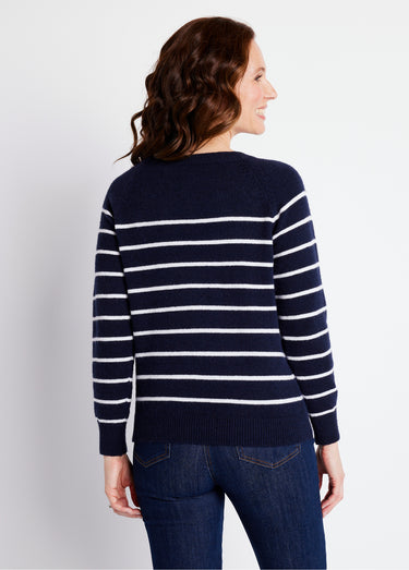 Pull marinière manches longues rayé Marine/Ecru