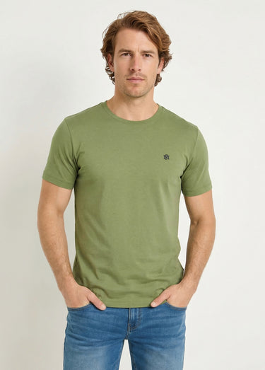 T-shirt col rond brodé manches courtes Kaki