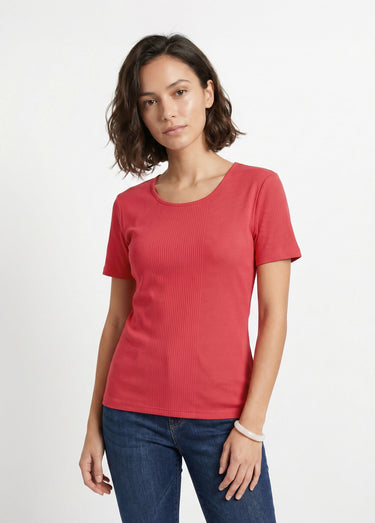 T-shirt coton côtelé col rond Griotte