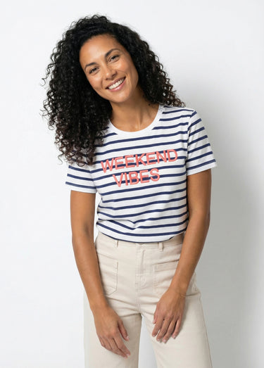 T-shirt message brodé manches courtes Blanc/Marine
