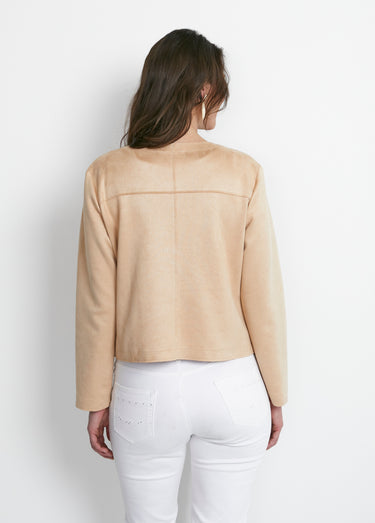 Veste sans col en tissu suédé Sable
