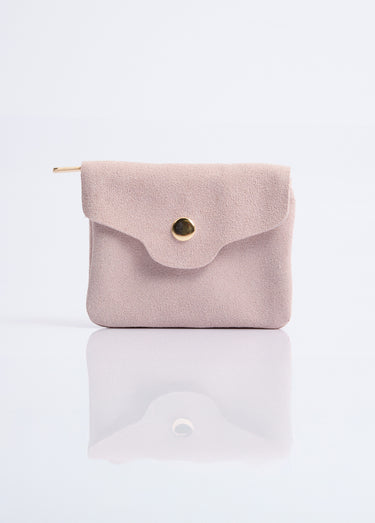 Petit porte monnaie zippé en cuir suédé Rose