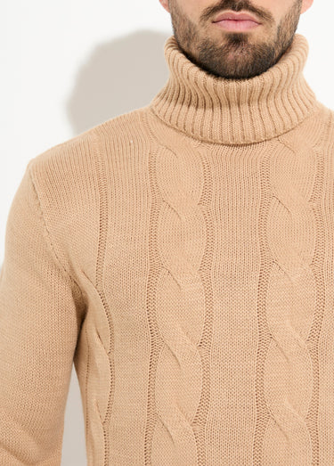 Pull irlandais col roulé chaud avec laine Beige