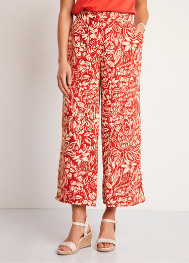Pantalon large taille élastiquée fleuri ou uni Tomette/Ecru