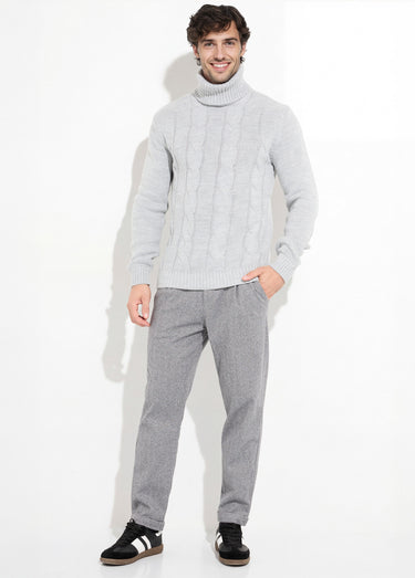 Pull irlandais col roulé chaud avec laine Gris