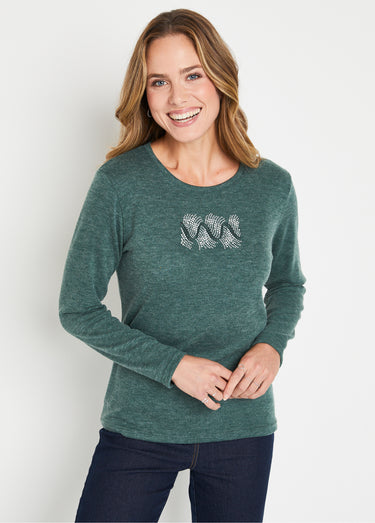 T-shirt chaud uni manches longues clous et rivets Vert
