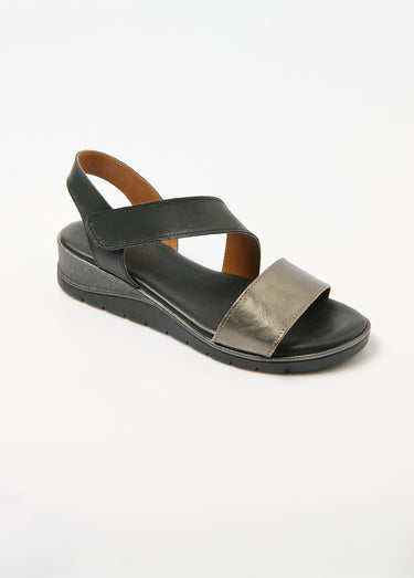 Sandales cuir grande largeur compensées scratchées Noir