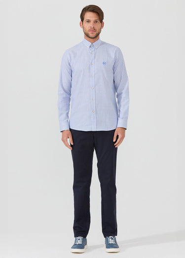 Chemise rayée popeline, col américain Bleu