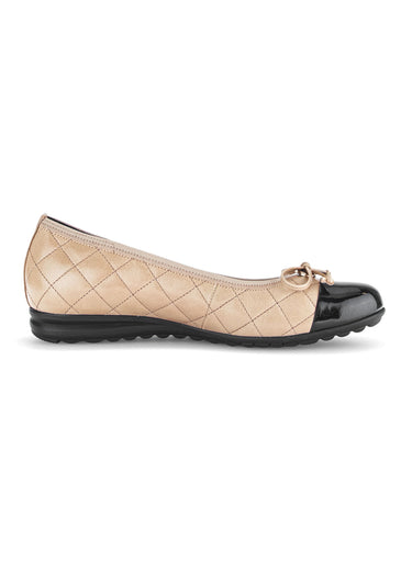 Ballerines cuir avec surpiqures Beige/Noir