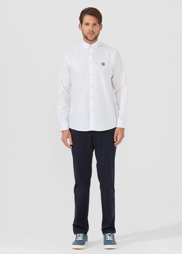 Chemise unie manches longues col boutonné Blanc
