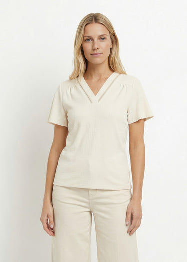 Tunique texturée, encolure V avec galon Beige