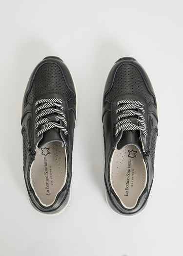 Baskets zippées en cuir compensées Noir