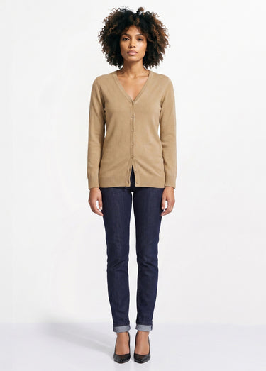 Gilet boutonné mi-long maille douce Camel