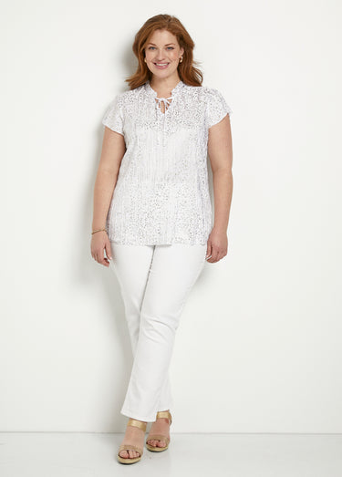 T-shirt long imprimé doré manches courtes Blanc