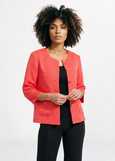 Veste ras de cou manches 3/4 Corail