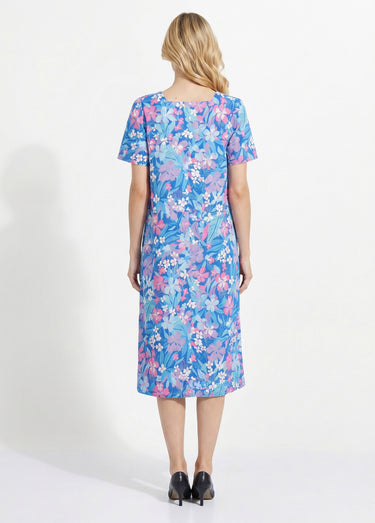Robe-tablier courte manches courtes Bleu