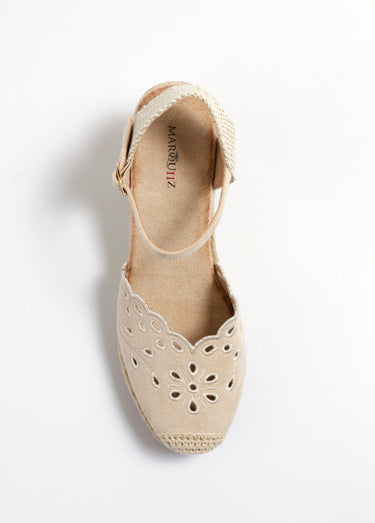 Espadrilles compensées détails ajourés Beige