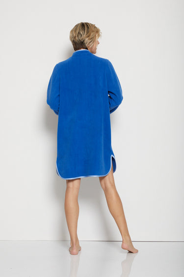 Robe de chambre brodée ligne courte Bleu