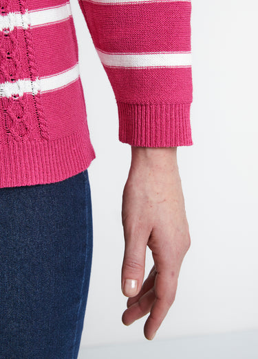 Pull rayures et boutons esprit marinière Framboise/Blanc