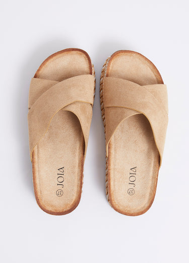 Mules brides croisées semelle plateforme Beige