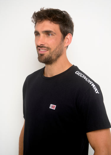 T-shirt col rond inscription épaule Noir