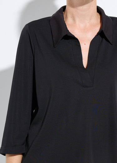 Chemisier fluide uni avec col tailleur Uni Noir