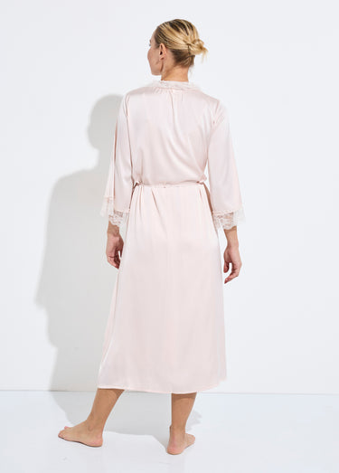 Nuisette longue + déshabillé satin dentelle Rose