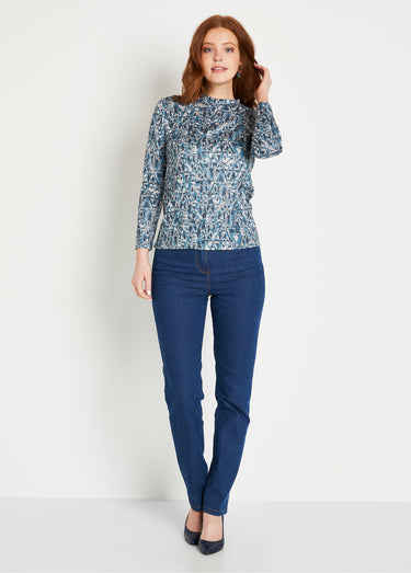 Sous-pull maille chinée extensible Bleu / Gris