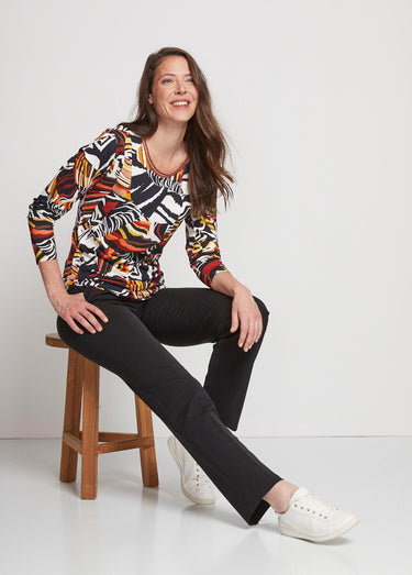 T-shirt manches longues imprimé Miel/Noir