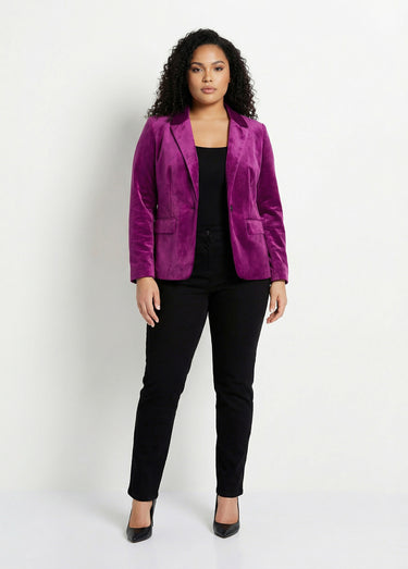 Veste blazer droite velours uni col tailleur Violet