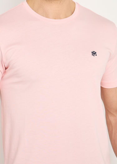 T-shirt col rond brodé manches courtes Rose Pale