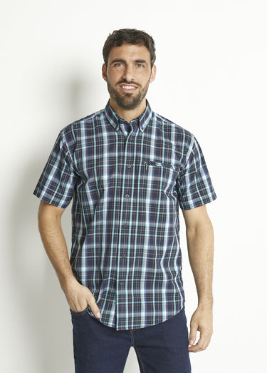 Chemise carreaux manches courtes polycoton Carreaux Bleu