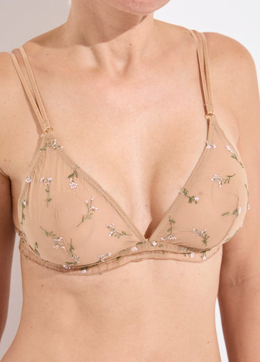 Ensemble dentelle soutien gorge string Beige