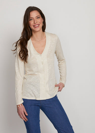 Gilet court boutonné maille irisée Beige Nacre