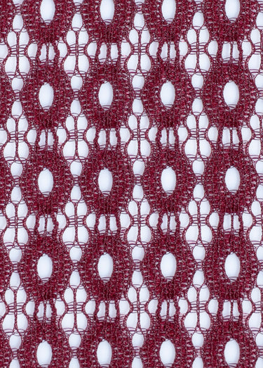 Coupon tissu habillement, guipure ovale Bordeaux