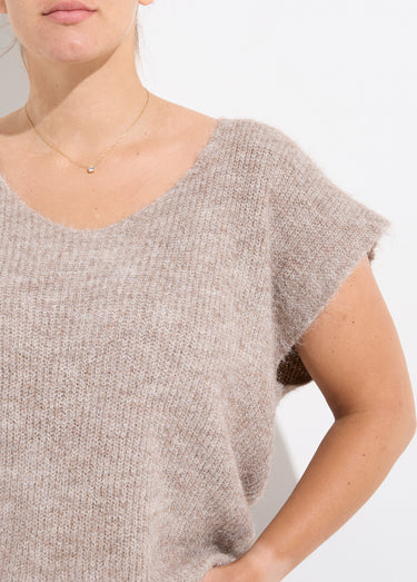 Pull sans manches chaud maille mousseuse Beige