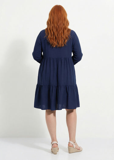 Robe chemisier volantée, inspiration folk Marine