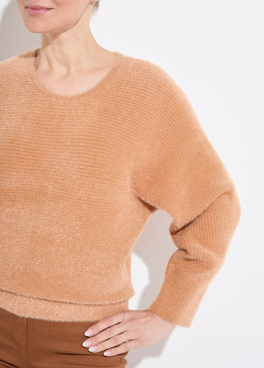 Pull côtelé col rond sans emmanchures boîte Camel