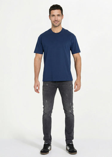 T-shirt pur coton avec col rond, Essentiel Marine