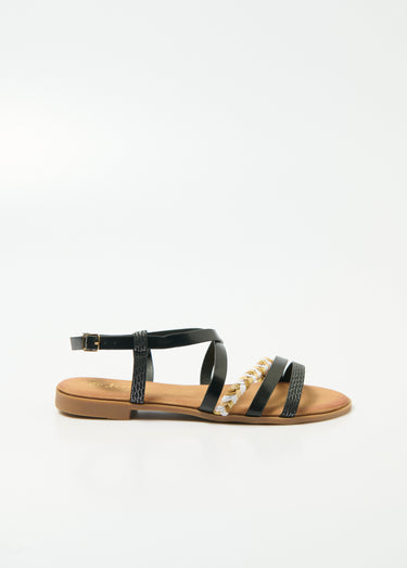 Sandales multi matières à brides Noir / Argenté