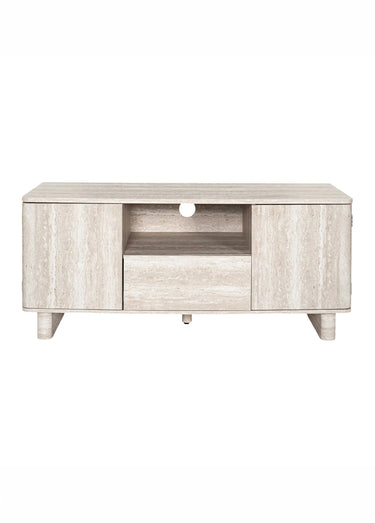 Meuble TV 3 portes, aspect pierre travertin Blanc/Beige