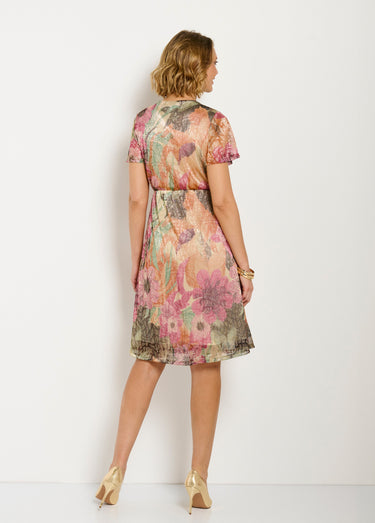 Robe courte cache-coeur brillante motif fleuri Multicolore