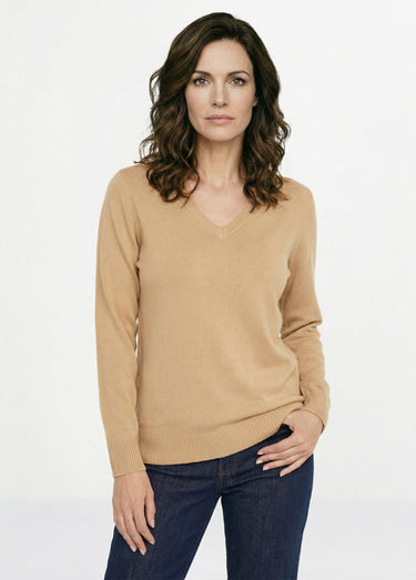 Pull doux col V manches longues Camel