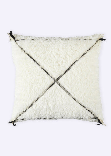 Coussin carré motif tressé et sherpa Blanc