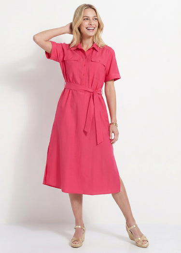 Robe chemisier longue manches courtes Framboise
