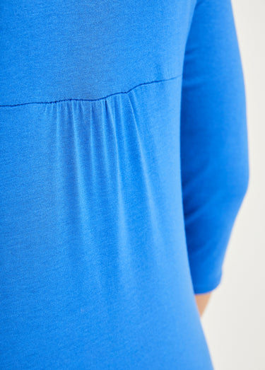 T-shirt court uni encolure en V Bleu