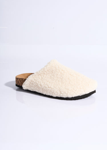 Mules en fourrure façon laine bouclée Beige