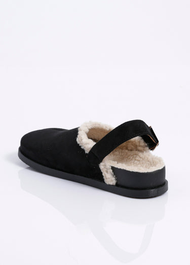 Mules fourrées en suédine, bride talon Noir