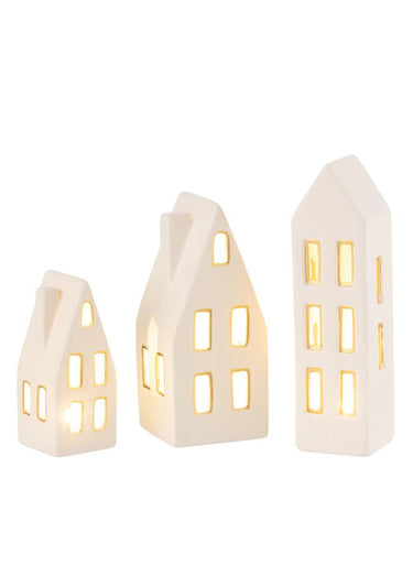 Set de 3 maisons en porcelaine avec LED Blanc